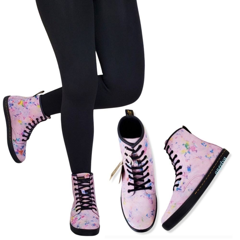 NWT Dr Martens sheridan suede lace up boots pink rainbow burst barbiecor…